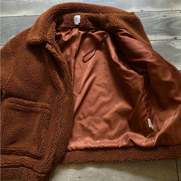 Princess Polly || Oversized Rust Teddy Sherpa Fleece Jacket Size S/M - Picture 10 of 13